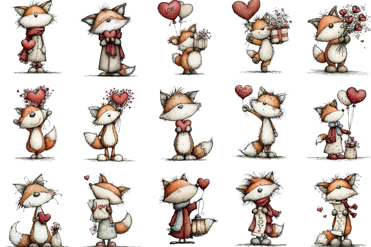 Whimsical Valentine Fox Clipart, an Illustration by Designking (Photo 2 of 5)