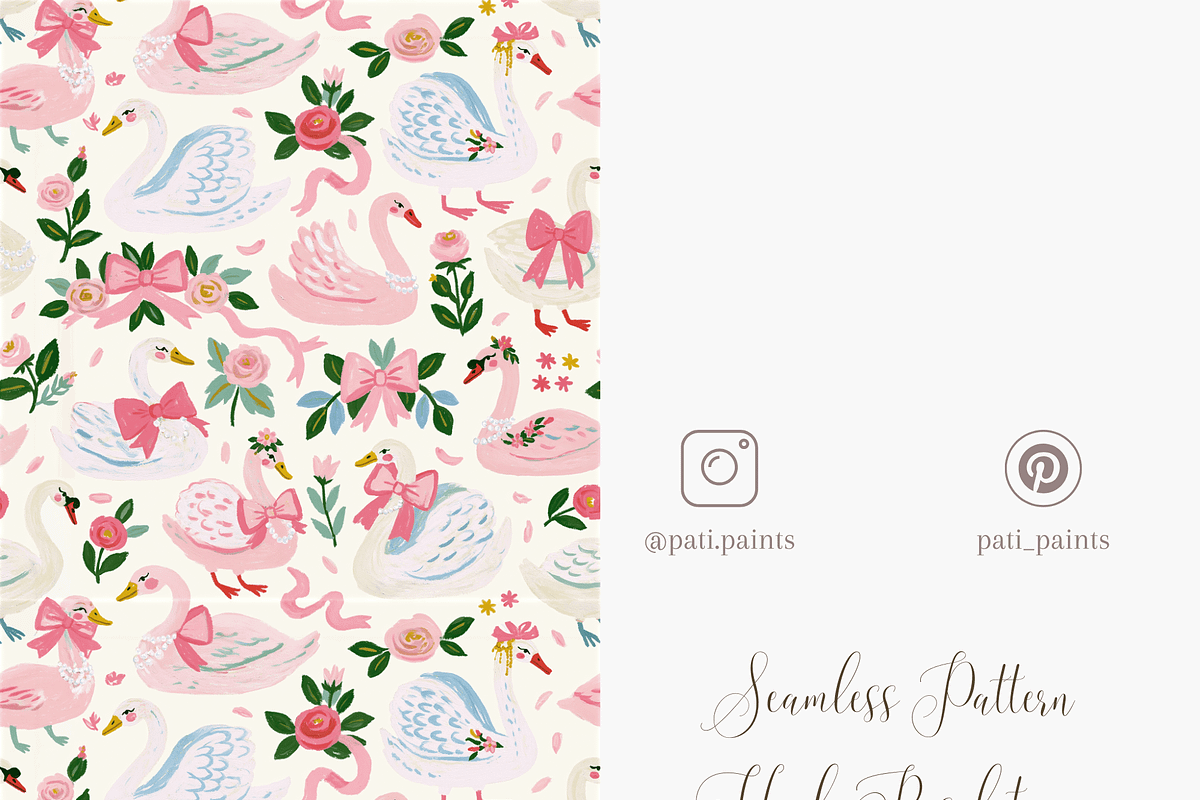Pink Swan Seamless Pattern, a Pattern Graphic by Pati Charm Studio (Photo 5 of 6)