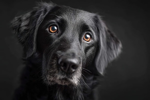 Close-up of a black dog on dark background, an Animal Photo by AlyaAnd