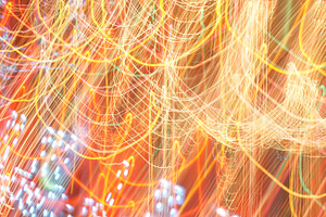 Abstract red light 8 featuring blue, gold, and yellow