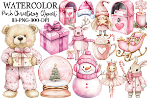 Cute Pink Christmas Clipart, an Illustration by Rose Art