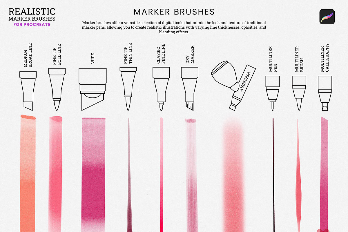 Realistic Marker Procreate Brushes, a Brush Add-On by Julia Dreams (Photo 3 of 9)