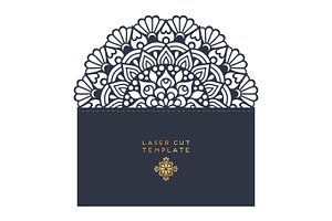 Vector wedding card laser cut template. Vintage decorative elements