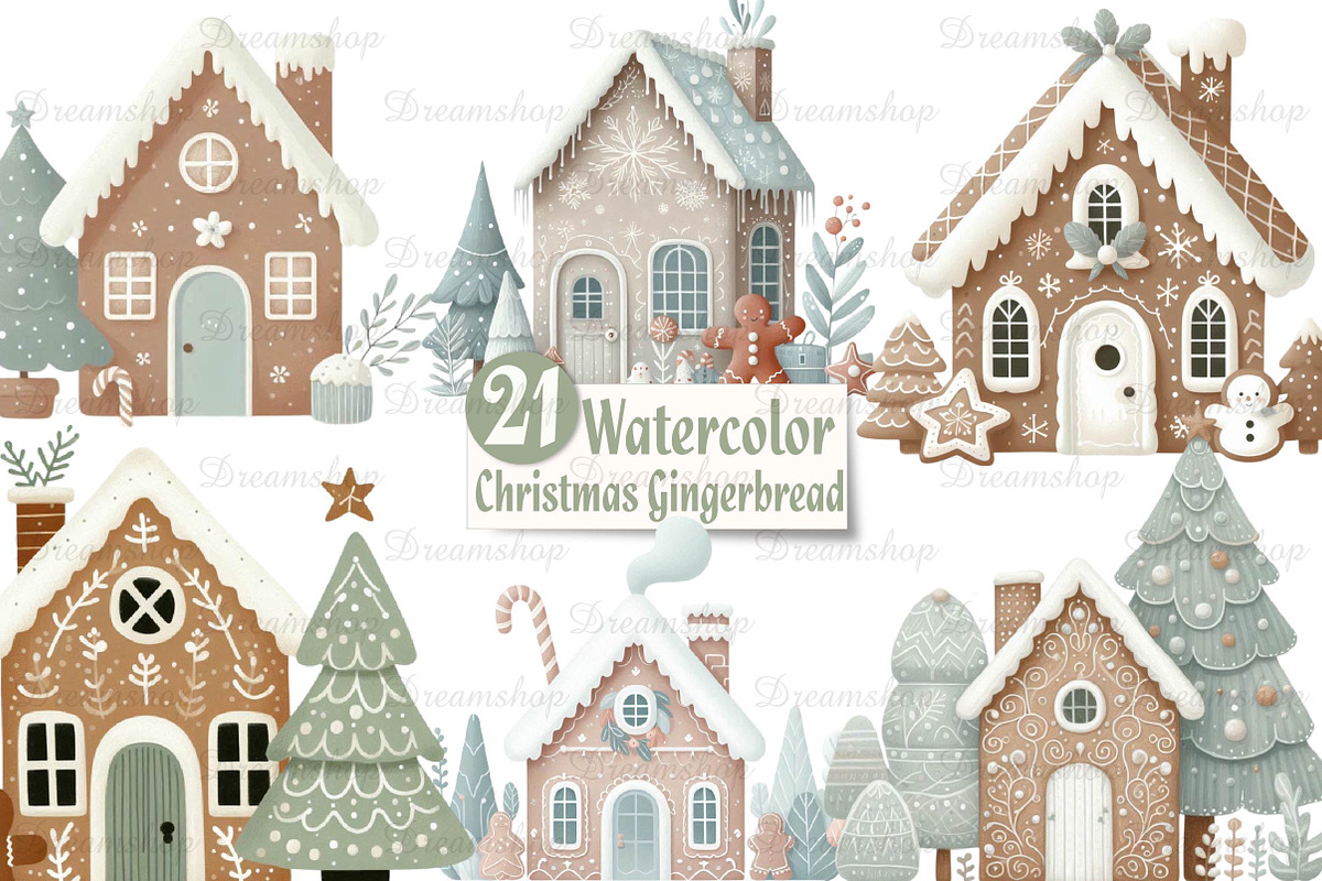 Christmas Gingerbread House Clipart, an Illustration by CreationArt (Photo 1 of 6)