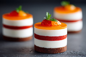 Elegant layered mini mousse cakes, a Food & Drink Photo by MistyDay