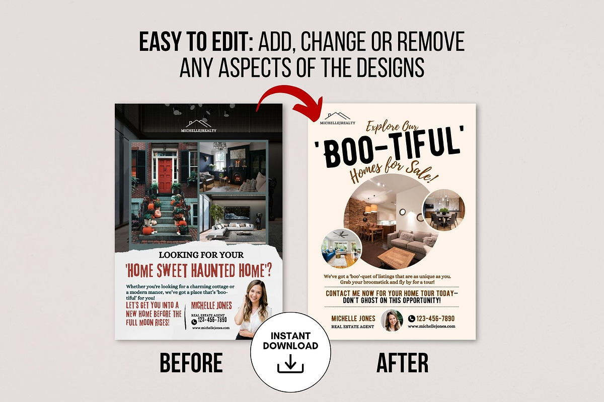 Halloween Real Estate Flyer Canva, a Flyer Template by CreativeVinesStore (Photo 2 of 6)