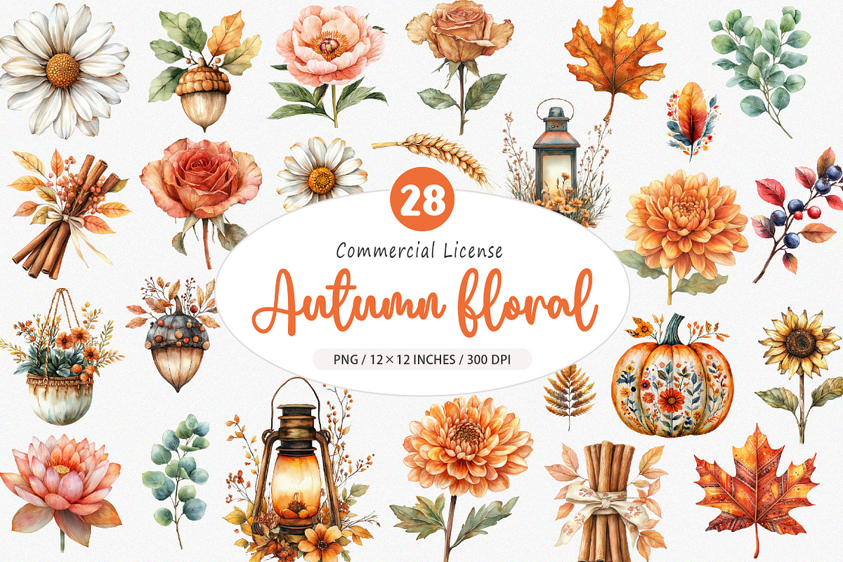 Fall Autumn Floral Clipart, an Illustration by SinaCreation (Photo 1 of 5)