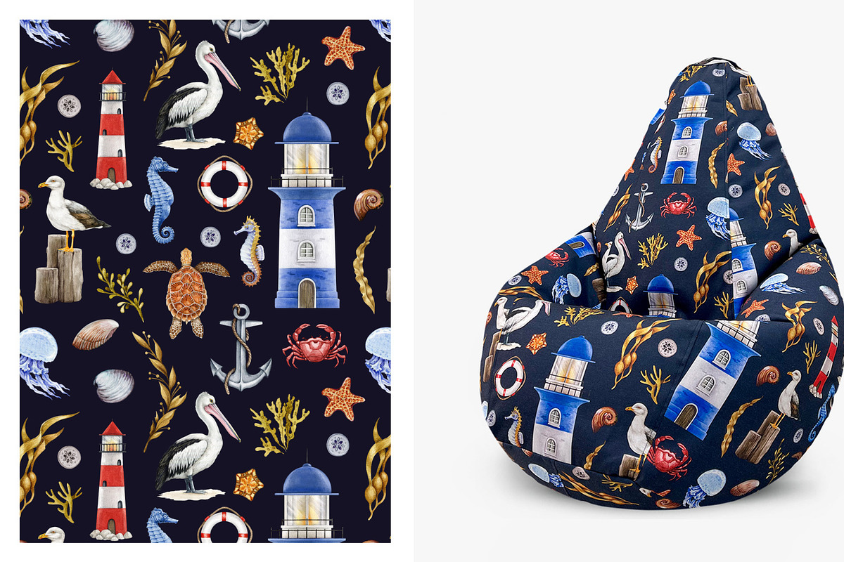 Mediterranean Coastal Summer Pattern, a Decorative Illustration by AnitaPol (Photo 9 of 16)