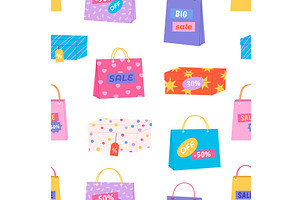 Shopping bags seamless pattern. Sale, an Object Illustration by LadadikArt