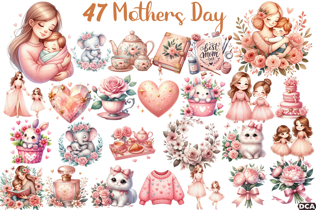 Blush Pink Mother's Day Clipart, an Illustration by DreamCafeArt (Photo 1 of 6)