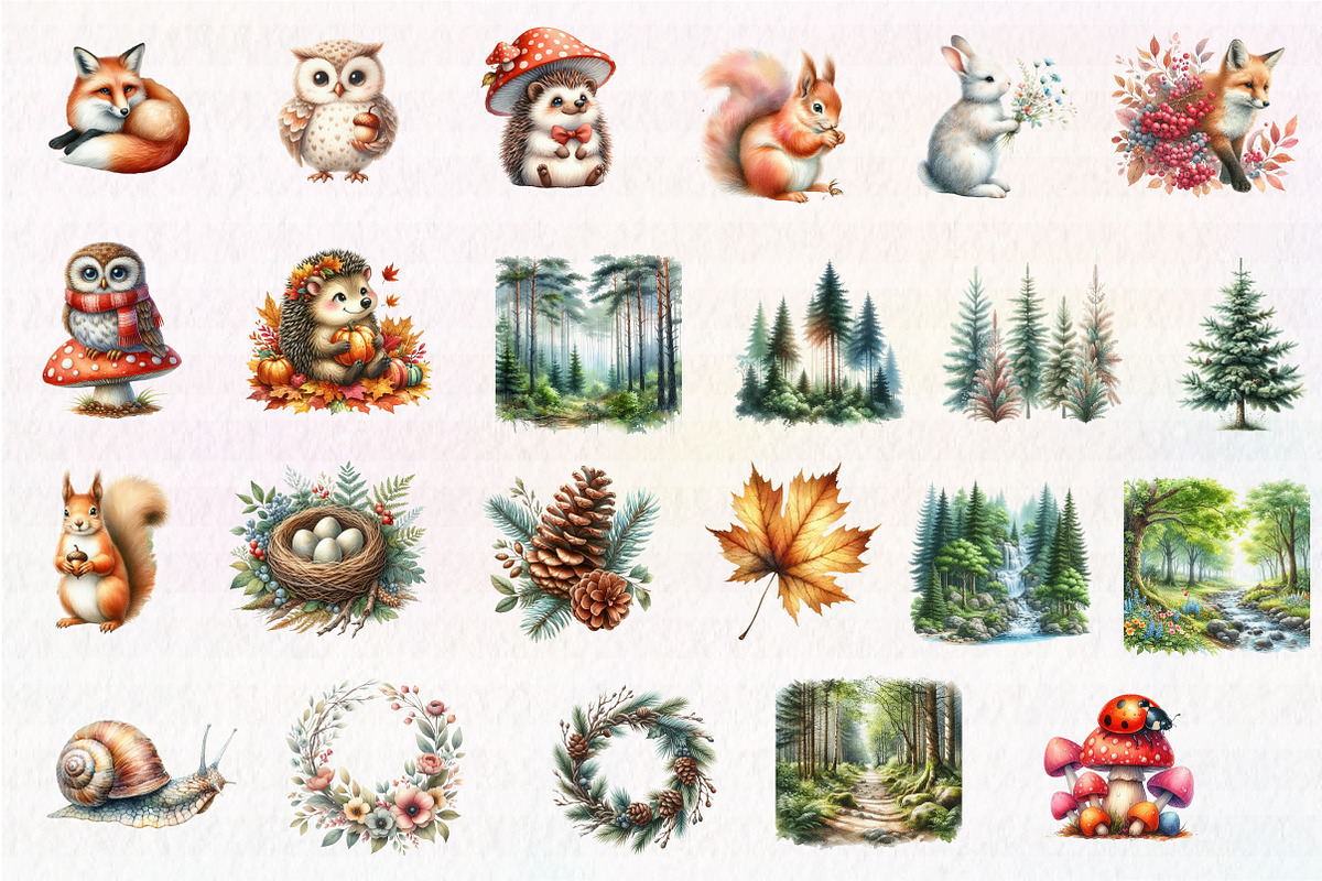 Watercolor Woodland Animals clipart, an Illustration by CreationArt (Photo 3 of 5)