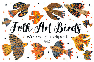 Watercolor Folk Art Birds