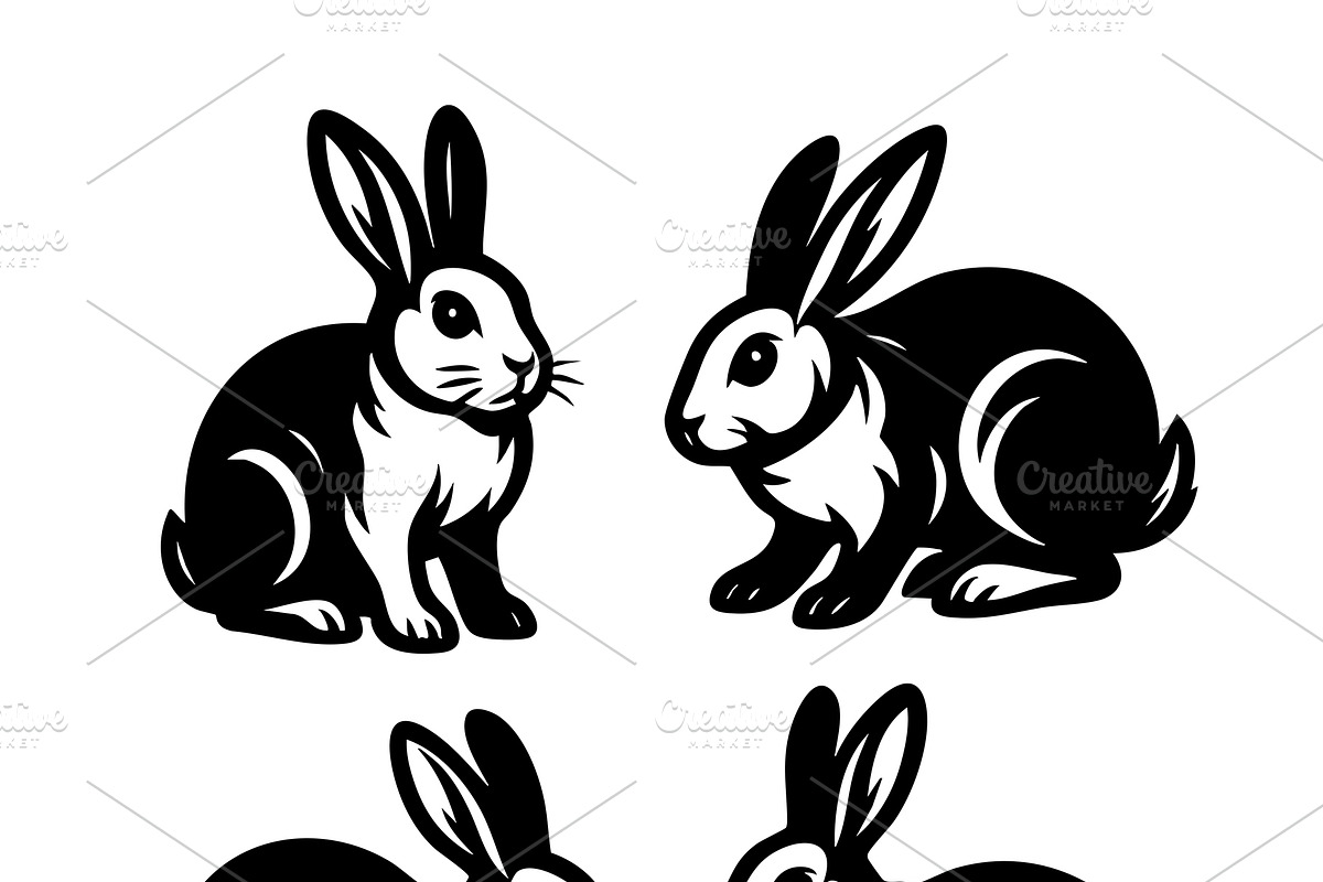 vector set of four rabbits. Animals., an Animal Illustration by yod67