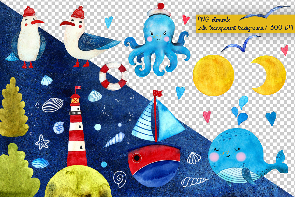 Watercolor clipart Sea Voyage, an Animal Illustration by Vikeriya (Photo 4 of 8)