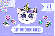 Cat Unicorn faces Clipart & Patterns, an Illustration by TaniCreatures (Thumbnail 1 of 8)