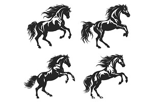 Rearing Horse Monochrome Silhouettes