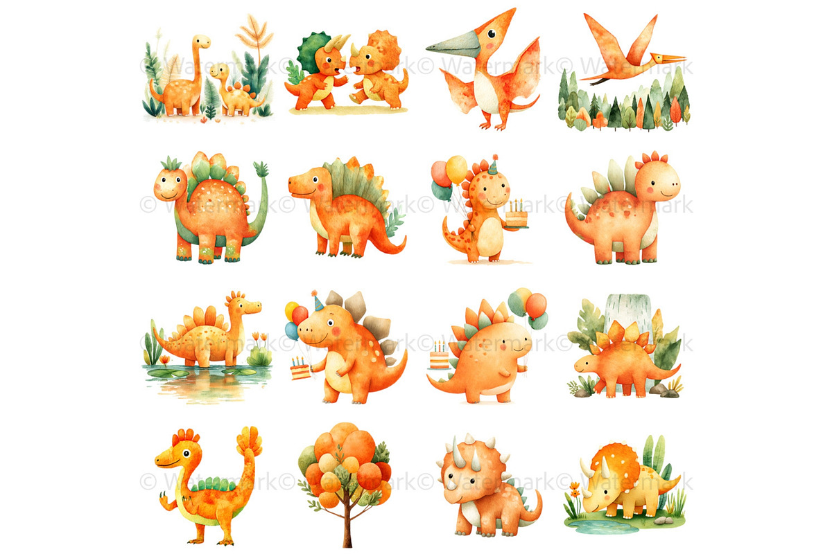 Cute Dinosaur Clipart + Patterns, an Animal Illustration by Nicole Branger Art (Photo 6 of 27)