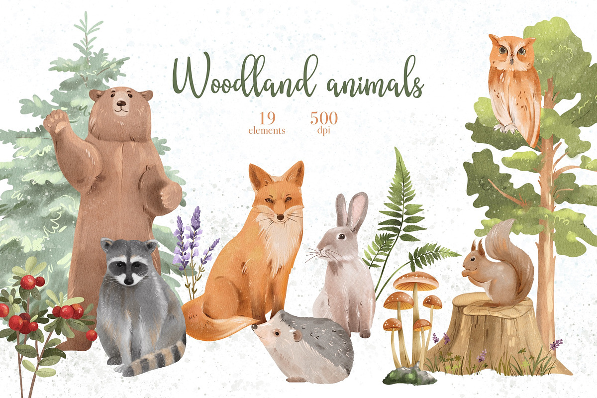 Watercolor Woodland Animals, an Animal Illustration by ArtGiftsStudio (Photo 1 of 5)