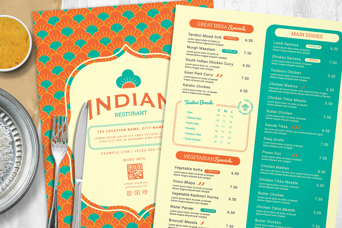 Indian Restaurant Menu Template, a Flyer Template by BrandPacks (Photo 1 of 5)