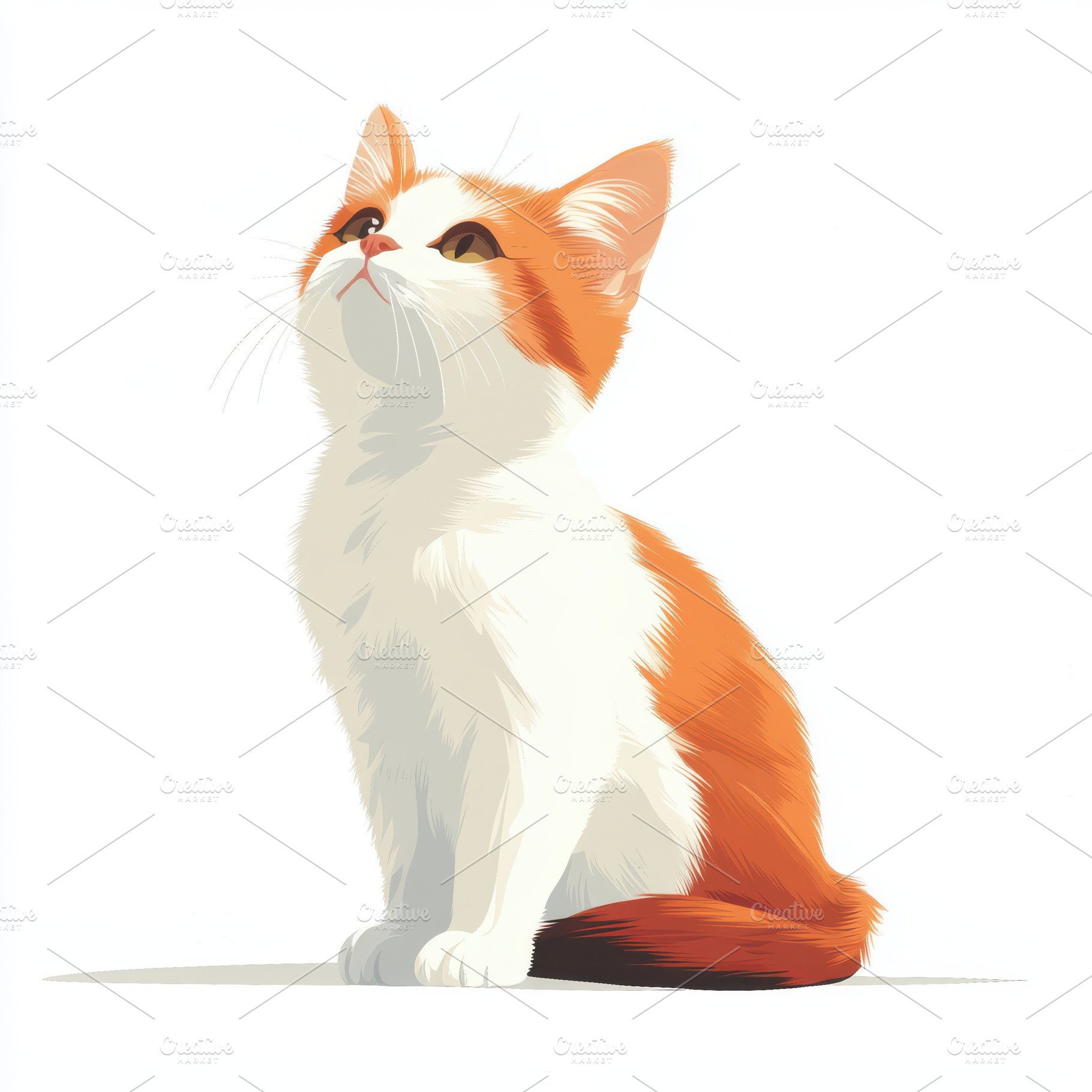 Orange and white kitten looking up a, an Animal Photo by Pixeness Studio