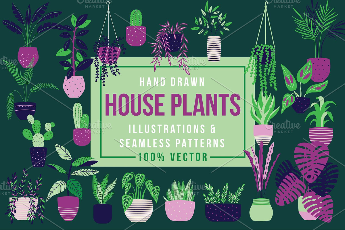 House plants Illustrations & Pattern, a Pattern Graphic by Blue Lela Design (Photo 2 of 9)
