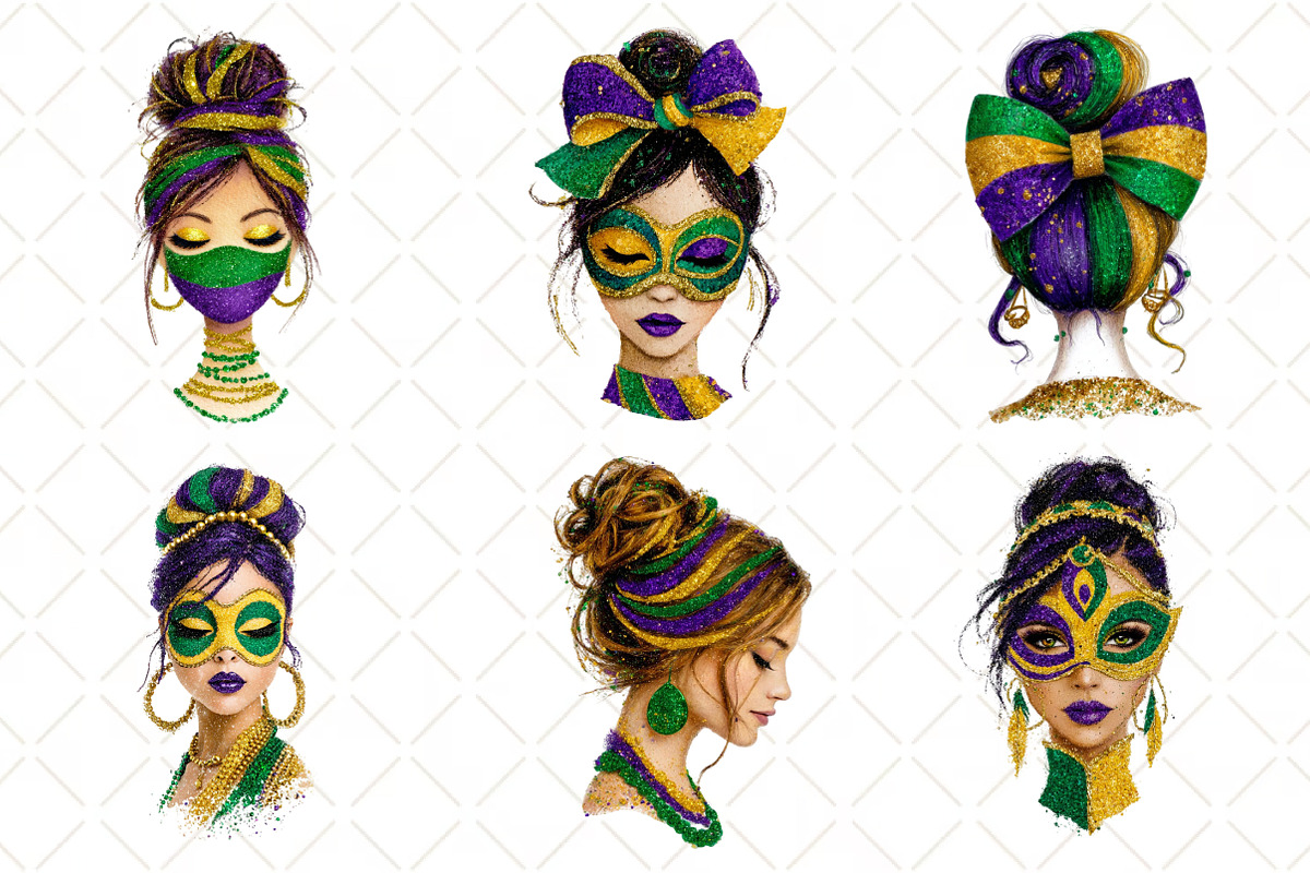 Mardi Gras Mama Messy Bun PNG, an Illustration by Black Bird Studio (Photo 6 of 6)