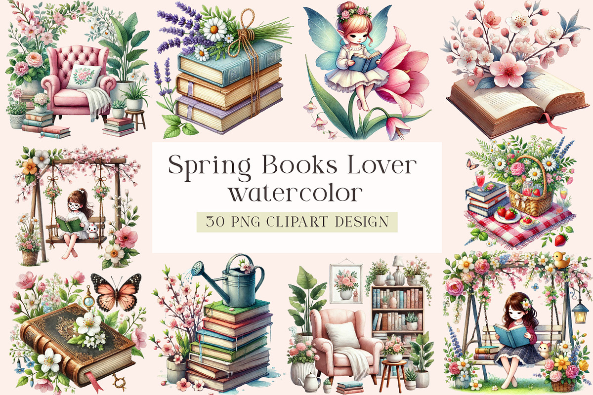Spring Books Lover, a Seasonal Illustration by DreamArtGraphic (Photo 1 of 5)