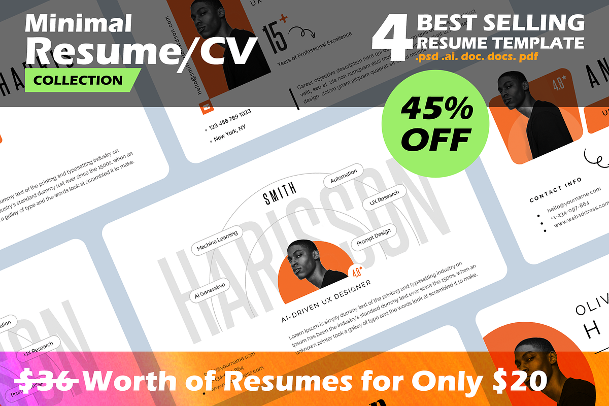Resume/CV Bundle, a Resume Template by Reuix Studio (Photo 1 of 21)