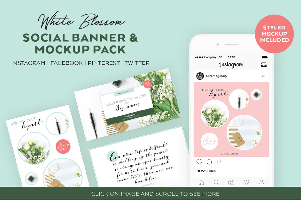 White Blossom Social Template Pack, a Social Media Template by Andimaginary Creative Co. (Photo 1 of 9)