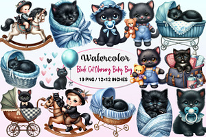 Black Cat Clipart Nursery Baby Boy, a Graphic by CitraGraphics