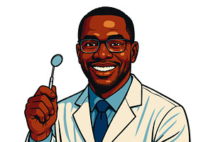 Smiling Male Dentist Holding Dental, a Healthcare Illustration by AlexArt