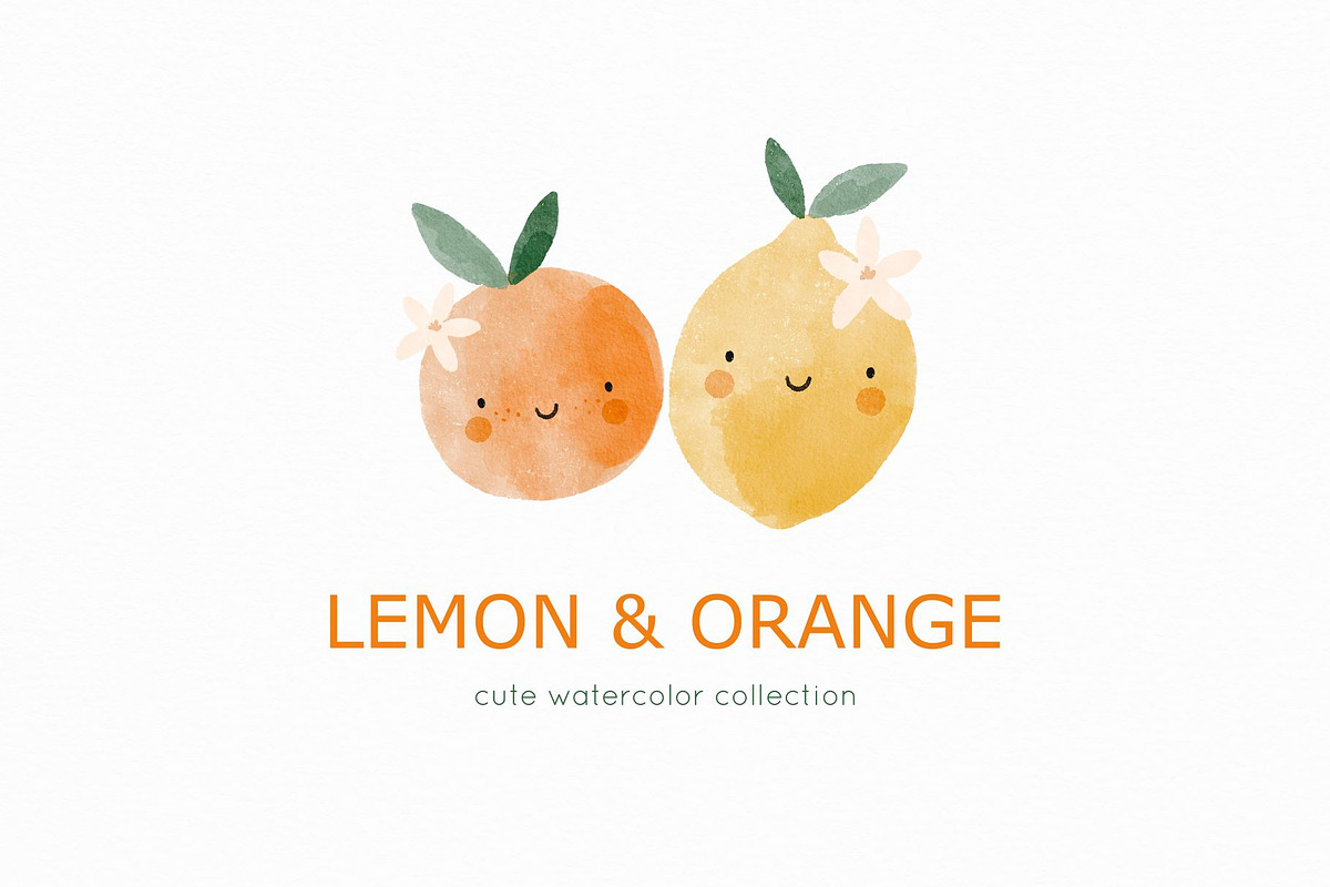 Lemon & Orange - cute watercolor set, an Object Graphic by Cute And Wild (Photo 1 of 5)