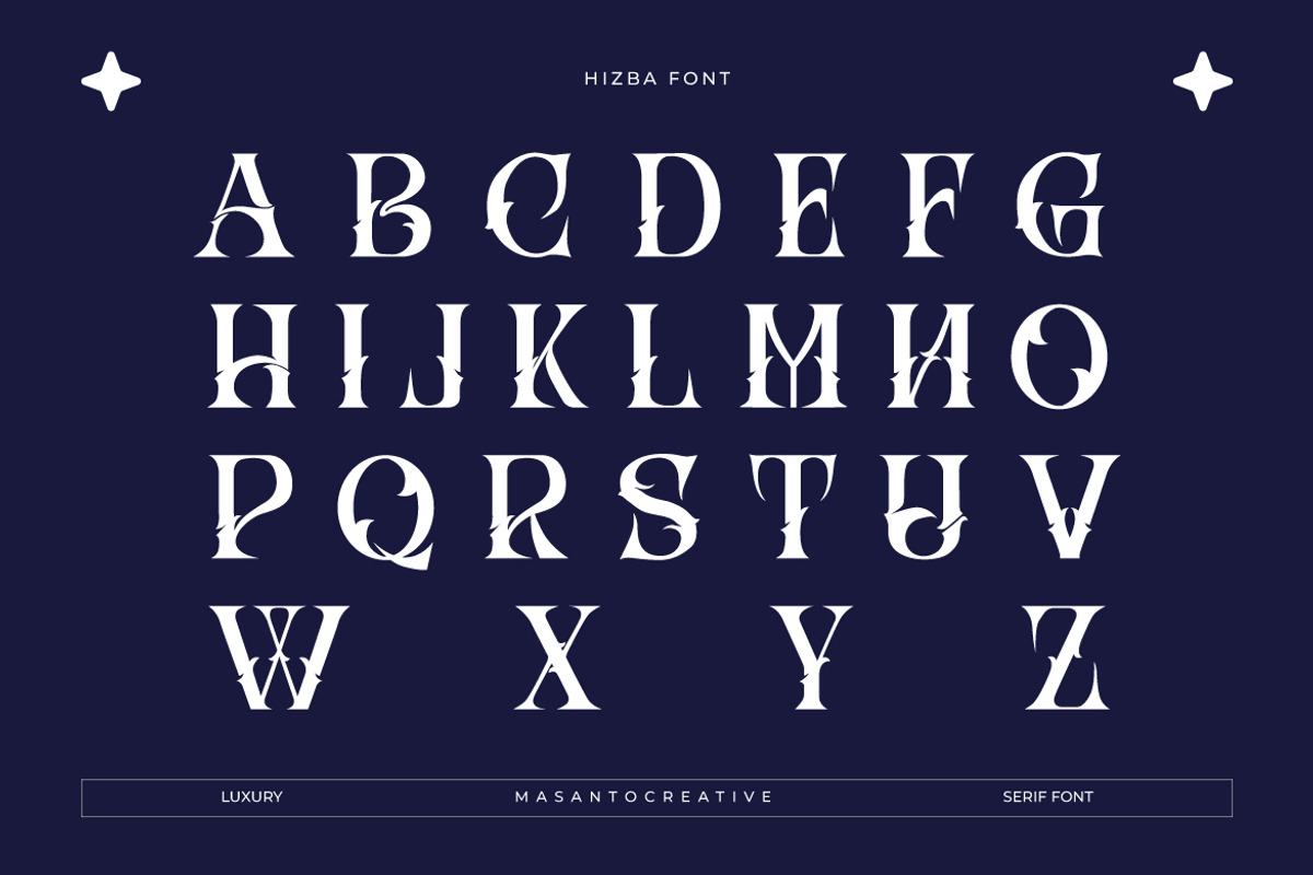 Hizba – Luxury Ornamental Serif Font, a Serif Font by kangfont Studio (Photo 3 of 10)