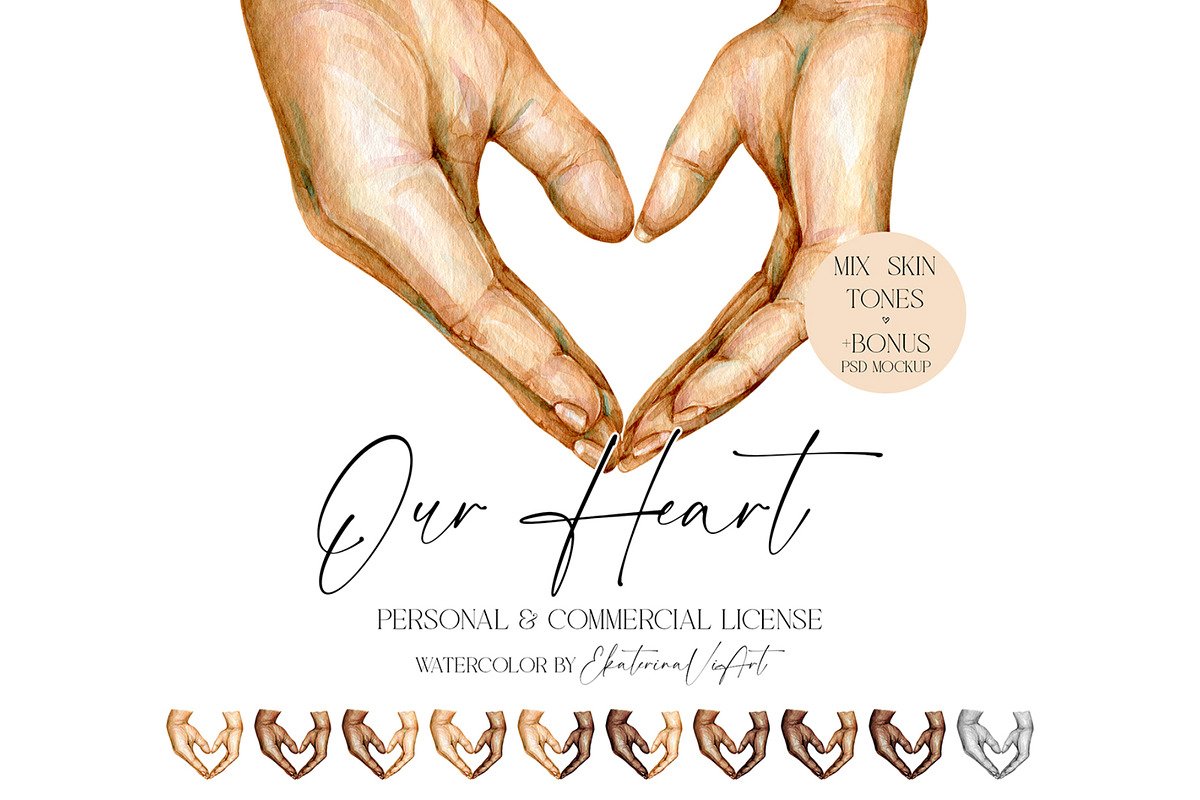 Watercolor Heart Hand Couple in Love, a Person Illustration by EkaterinaViArt (Photo 1 of 5)