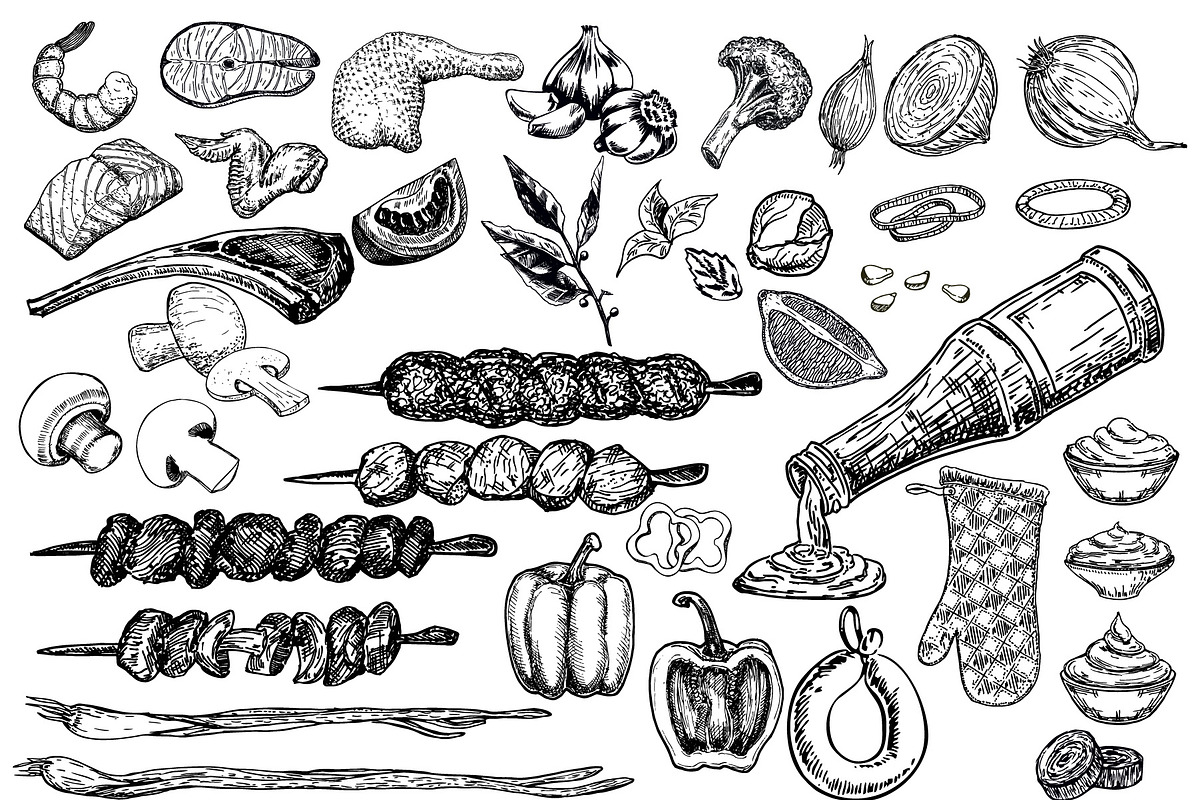 Barbecue hand drawn illustration set, a Food Illustration by Live line (Photo 3 of 6)