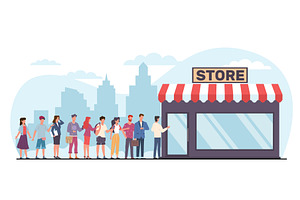 People stand in line in front of, a Person Illustration by YummyBuum