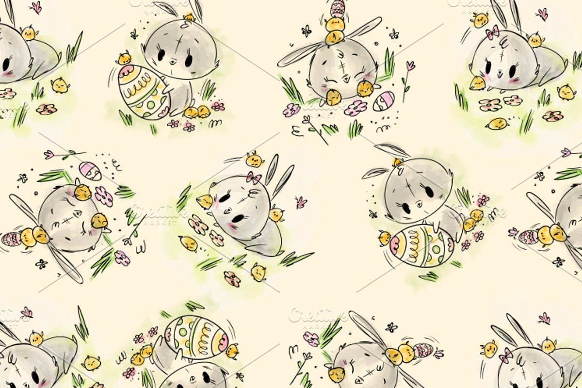 Easter Bunny cards and pattern, a Texture Illustration by Helga Lukas (Photo 2 of 3)