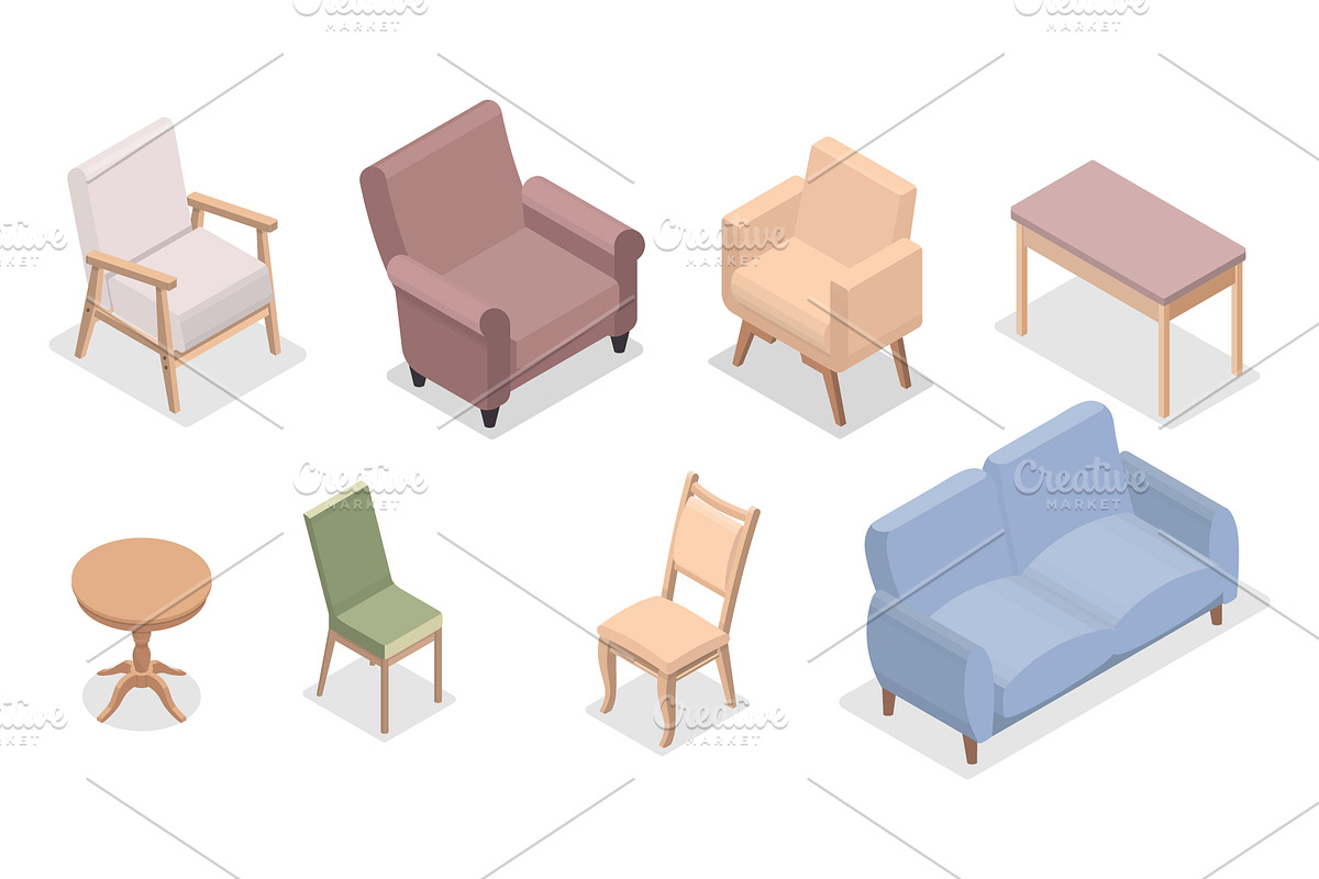 Isometric furniture set with chairs, an Object Illustration by Yayasya (Photo 1 of 3)
