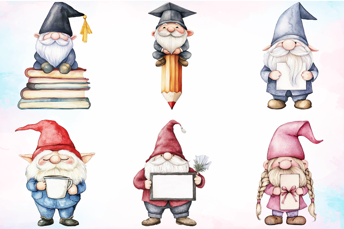 Watercolor Graduation Gnome Clipart, an Illustration by Canvas Craft (Photo 3 of 4)