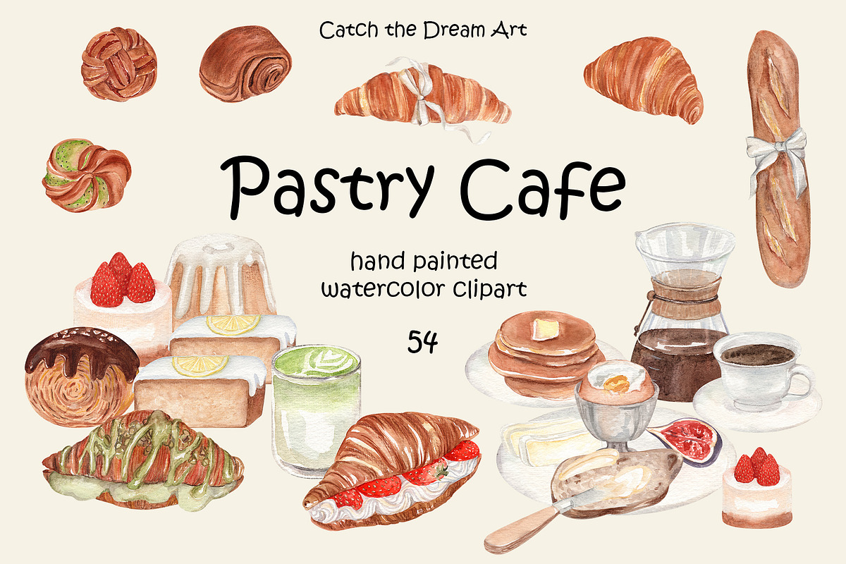 Pastry Cafe Croissant Breakfast, a Food Illustration by Catch the Dream Art (Photo 1 of 8)