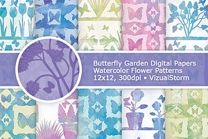 Watercolor Butterfly Garden Patterns