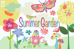 Decorative Summer Garden, an Illustration by JKD by JenniferKuhrDesign
