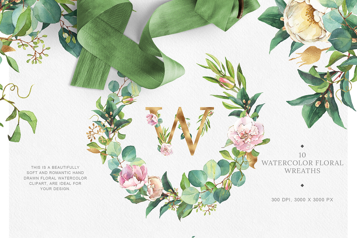 Pink & white flowers- watercolor set, a Decorative Illustration by Pamyatka Shop (Photo 3 of 9)