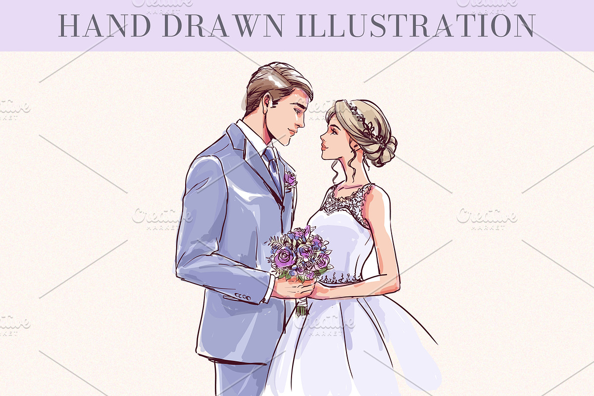 Wedding Invite with Cartoon Couple, a Marketing Template by Elena Naumchenkova (Photo 2 of 4)