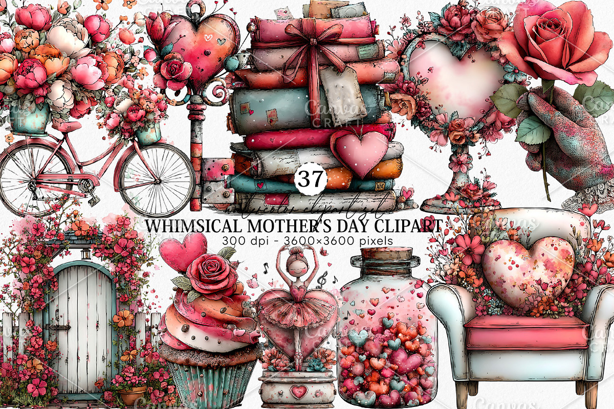Whimsical Mother's Day Clipart PNG, an Illustration by Canvas Craft (Photo 1 of 7)