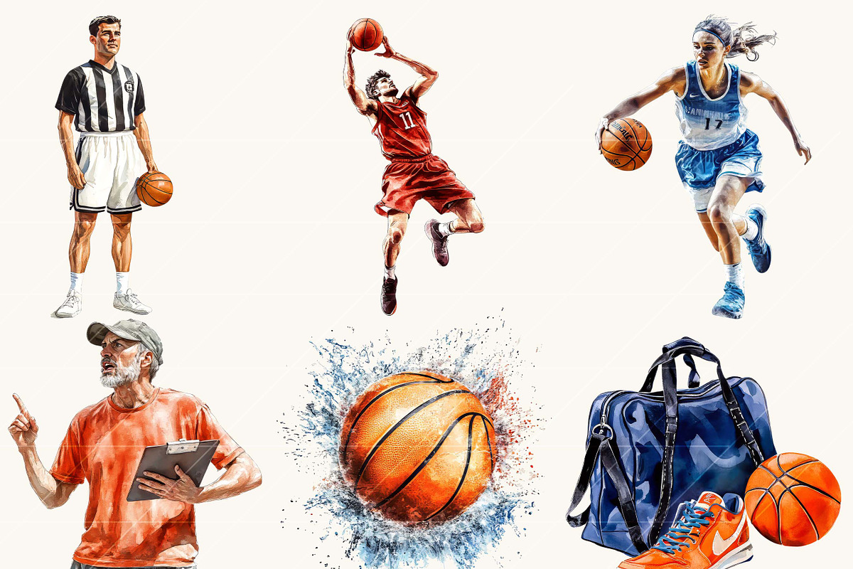 Watercolor Basketball Clipart Bundle, a Sport Illustration by Design Scotch