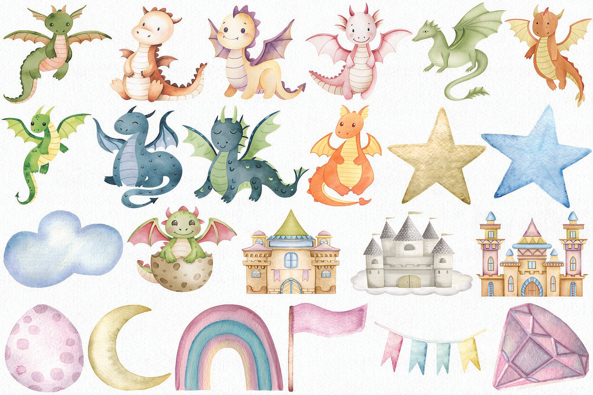 Watercolor Dragon Clipart Set, an Animal Illustration by CropUp Creative (Photo 3 of 4)