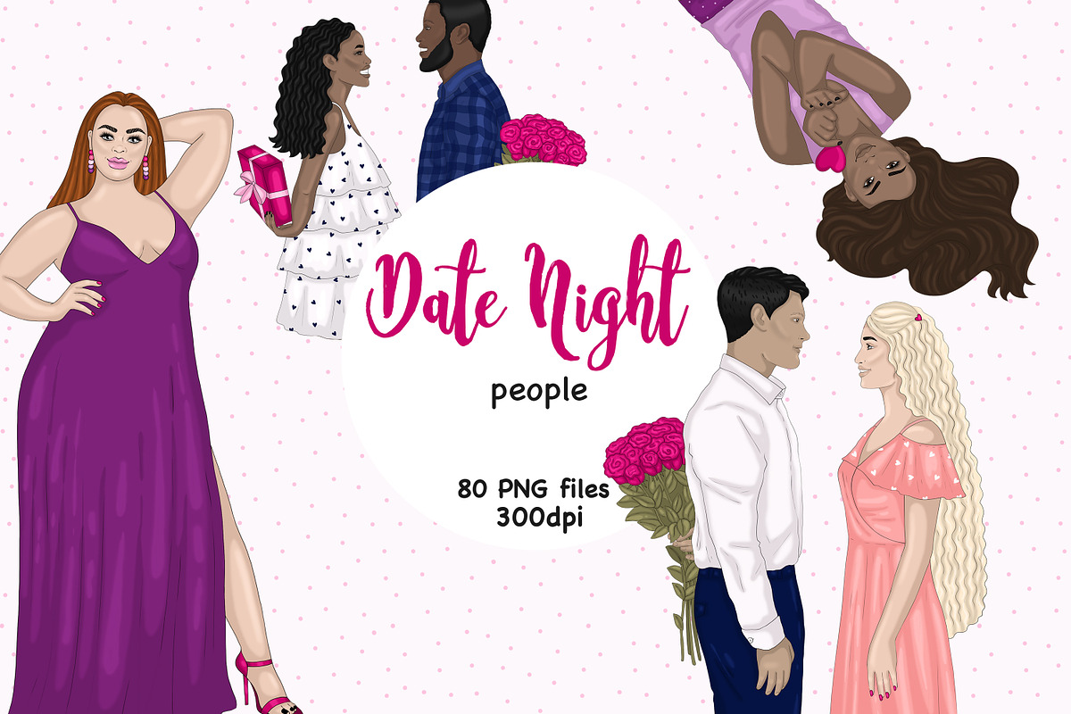 Date Night Girls And Boys Cliparts, a Person Illustration by GlamArtZhanna (Photo 1 of 6)