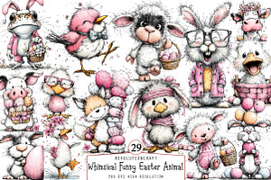 Whimsical Funny Easter Animal Clipar, an Illustration by OK Design