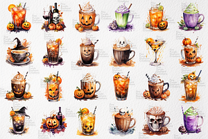 Watercolor Halloween Coffee Drinks